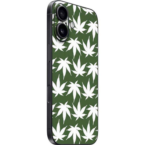 Marijuana Leaf White Pattern iPhone 16 Plus Skin